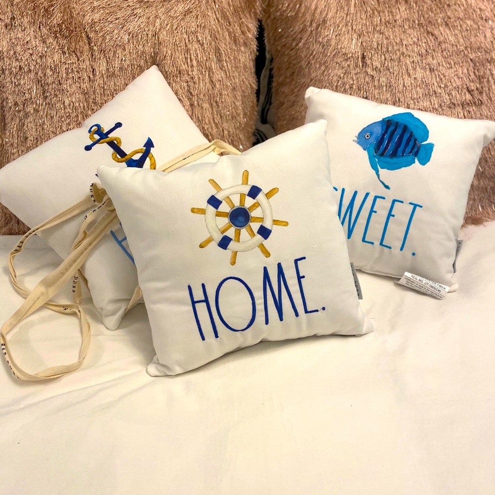 HTF Rae Dunn Home Sweet Home Nautical pillow set